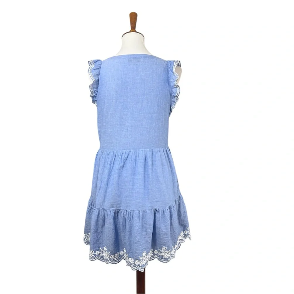 LOFT Ann Taylor Blue Flutter Sleeve Dress XS Eyelet Hem Tiered Mini Boho Summer